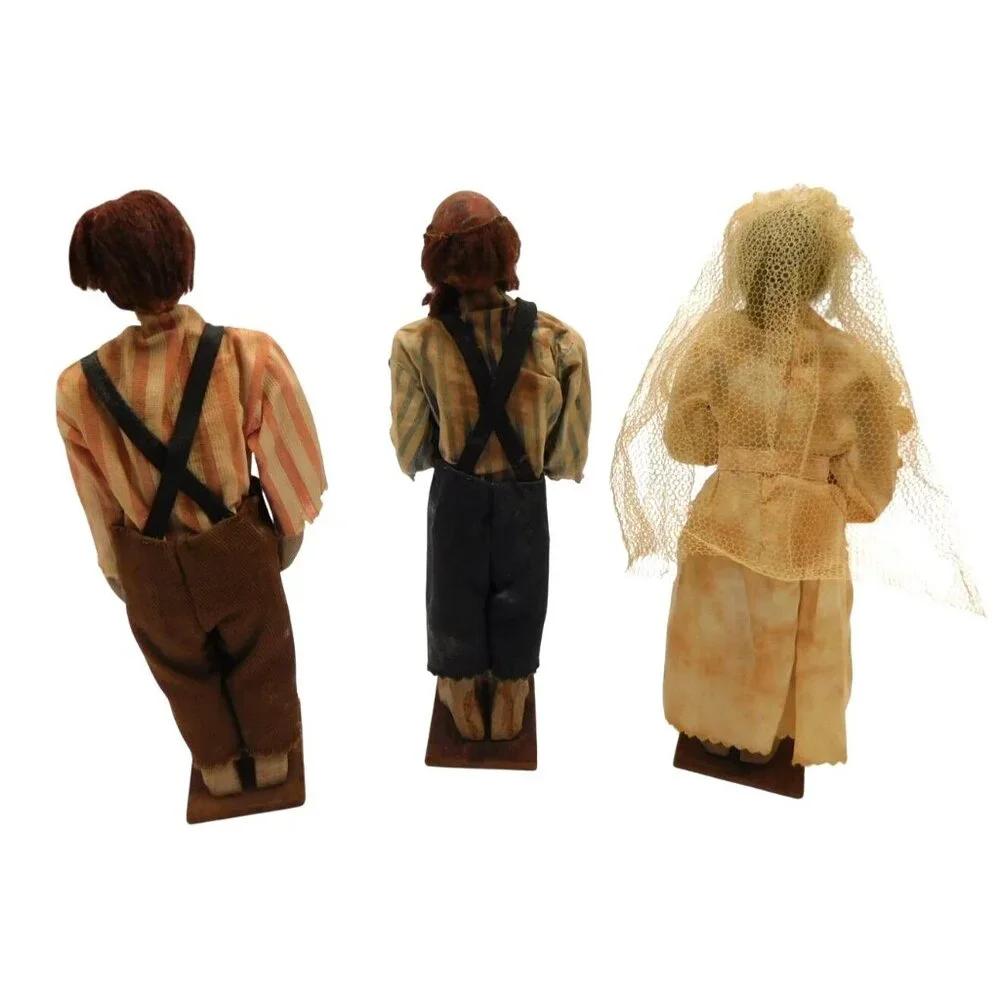 3 Vintage Handmade Folk Outsider Art Shotgun Wedding Figurines Hand Carved Pecan